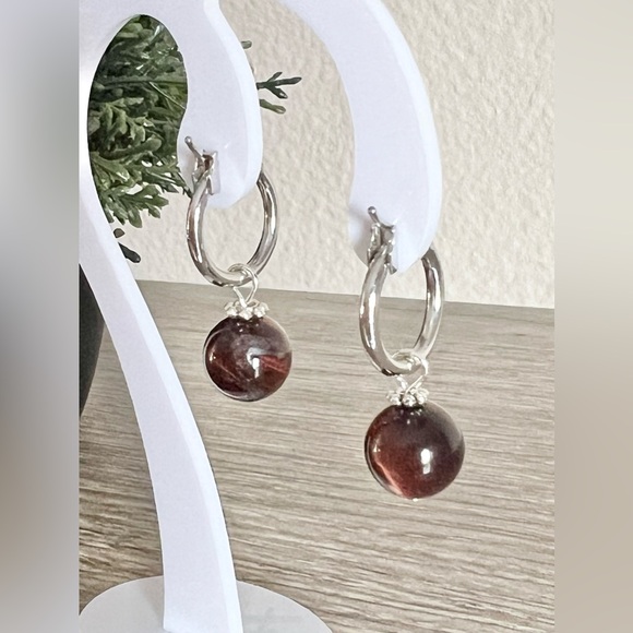 RED TIGER EYE EARRINGS - Picture 5 of 10